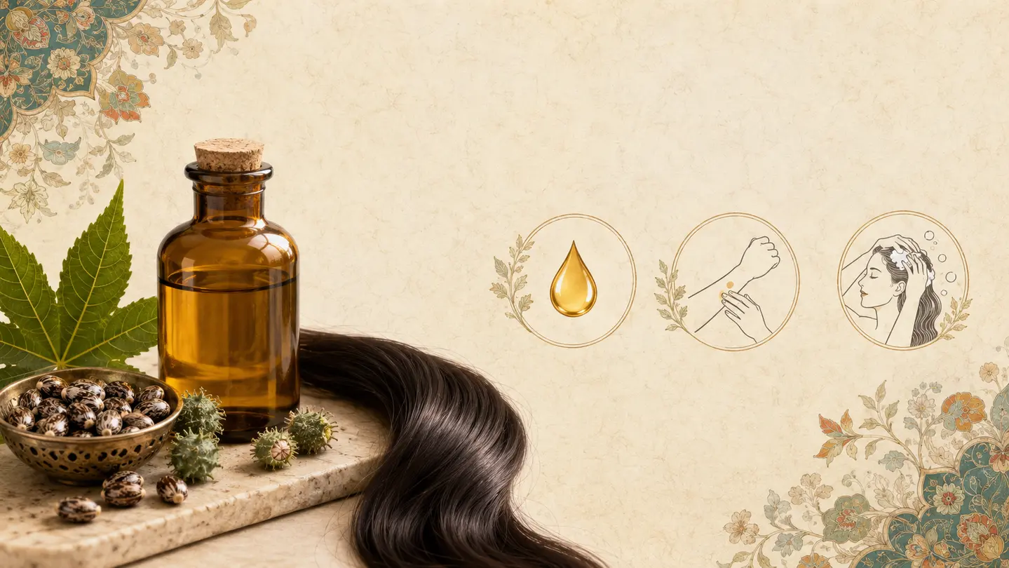 اینفوگرافیک روغن کرچک برای مو؛ واقعیت رشد مو، روش استفاده و اشتباههای رایج
